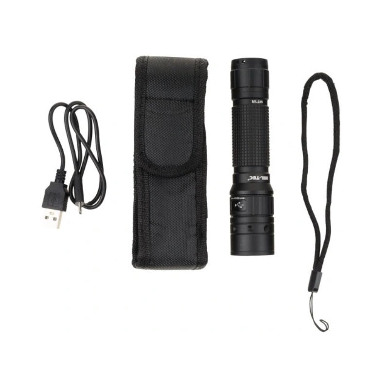 Torcia tattica ricaricabile 500 lumens con porta cordura mil tec